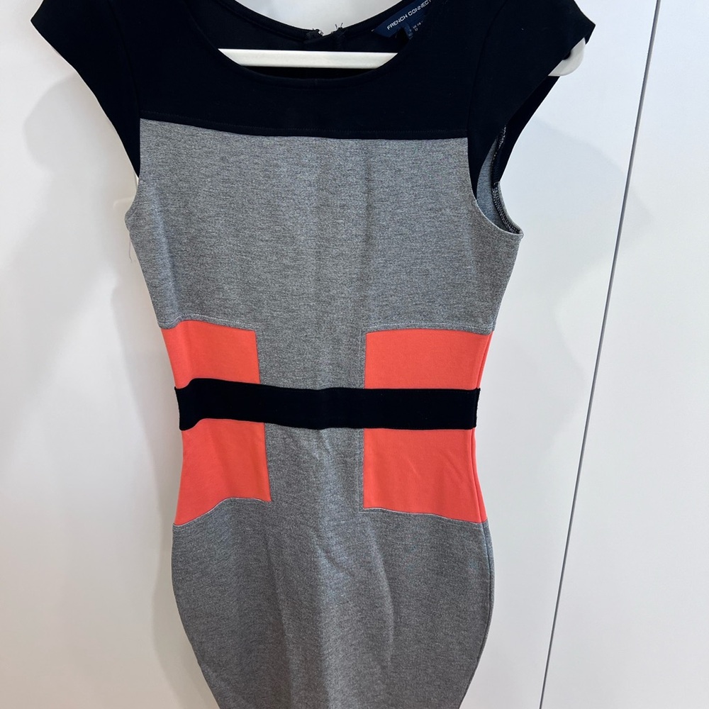 French Connection Black and Gray Bodycon Mini Dress